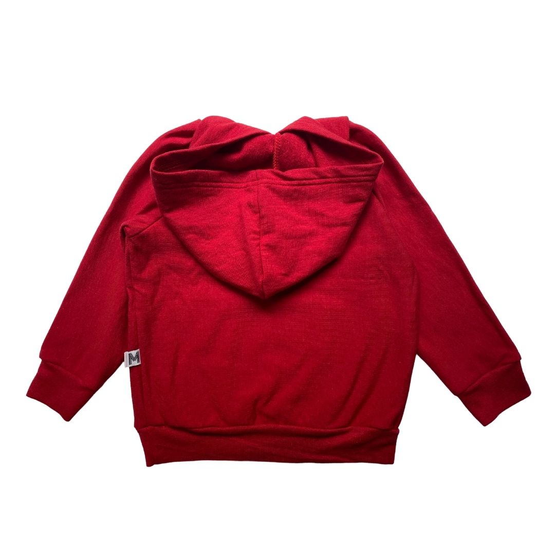 Back of the Hooded Raglan in cherry