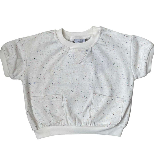 Front of the sweatshirt tee in white sprinkle by Orcas Lucille