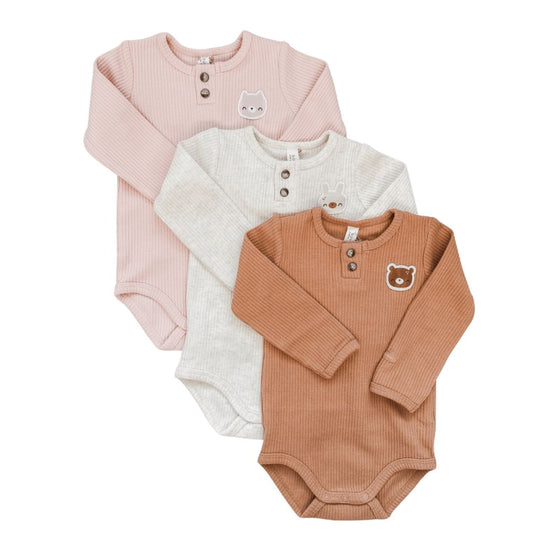 Organic Cotton Henley Rompers | Snow, Caramel, or Blush